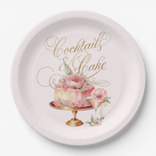 Elegante rosa Cocktails und Torte Brautdusche Pappteller