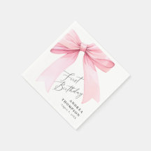 Elegante Rosa Coquette Bow First Birthday Girl