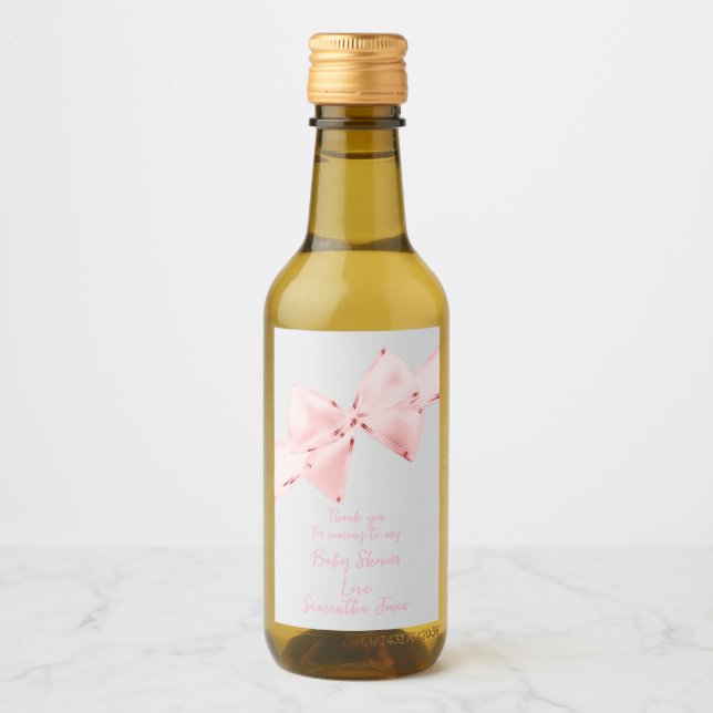 Elegante rosa Coquette Bow Girl Baby Dusche Mini Weinetikett (Vorderseite)