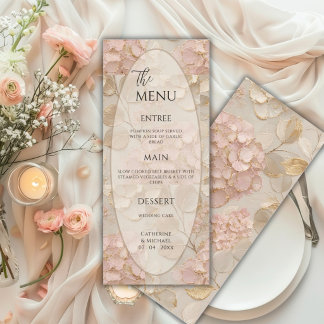 Elegante rosa Creme Blumenhochzeit Menükarte