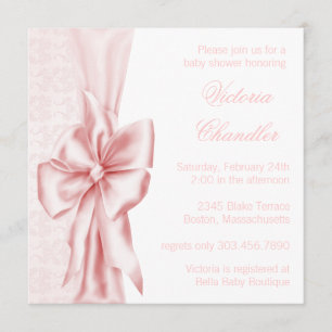 Elegante rosa Damast-Baby-Party für Mädchen Einladung