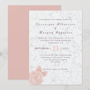 Elegante Rosa-Drehbuch Marmor Hochzeit Einladung