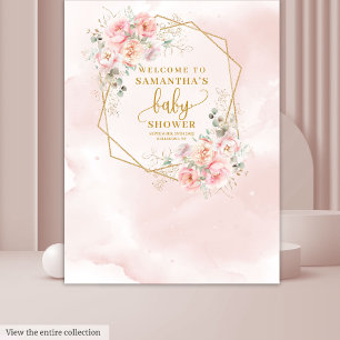 Elegante, rosa Dusche mit Blumen Wandteppich