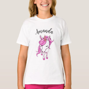 Elegante Rosa Einhorn Girl Name T-Shirt
