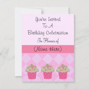 Elegante rosa Einladung zum Geburtstag mit Cupcake