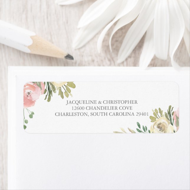 Elegante Rosa Elfenbeinblütenhochzeit Rücksendeadr (Insitu)