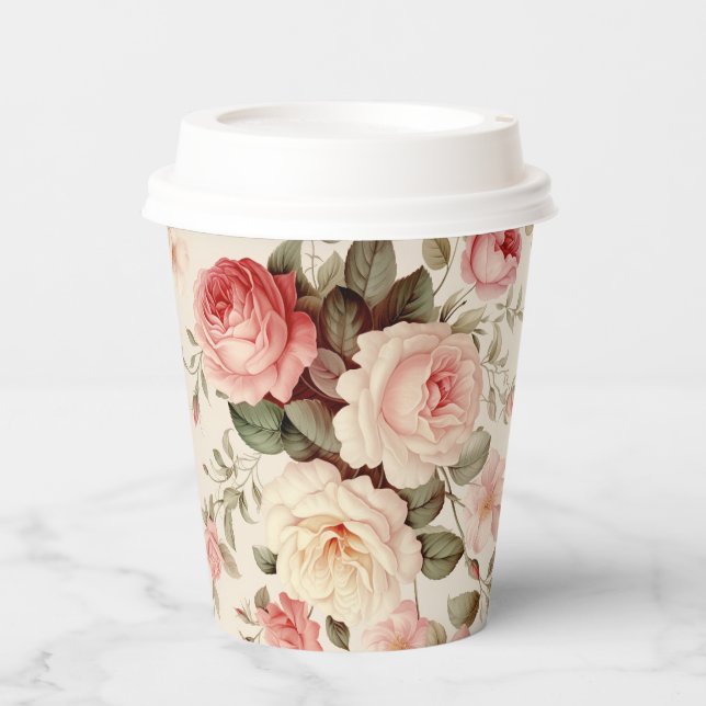 Elegante, rosa englische Rose Pappbecher (Vorderseite)