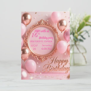 Elegante rosa Federn Sweet 16 Geburtstagseinladung Einladung