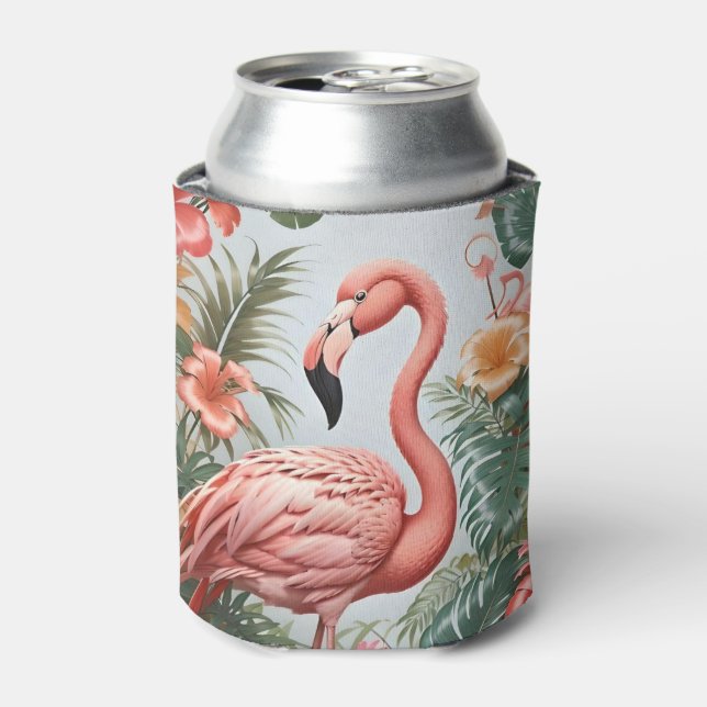 Elegante rosa Flamingo Tropische Blume Dosenkühler (Kanne Vorderseite)