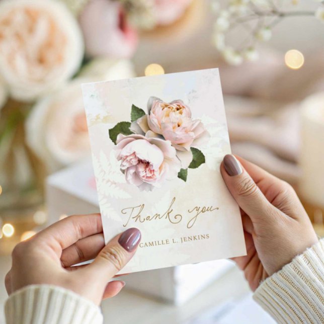 Elegante rosa Flora Danke Karte (Blush Pink Floral Bridal Shower Thank you Card)