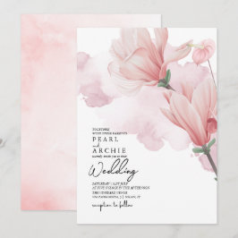 Elegante Rosa Flora Magnolia Hochzeit Wasserfarben Einladung