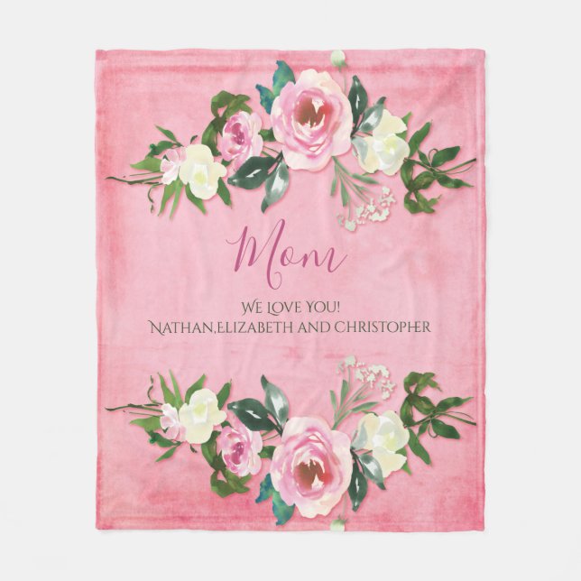 Elegante Rosa Flora Mama Fleecedecke (Vorderseite)