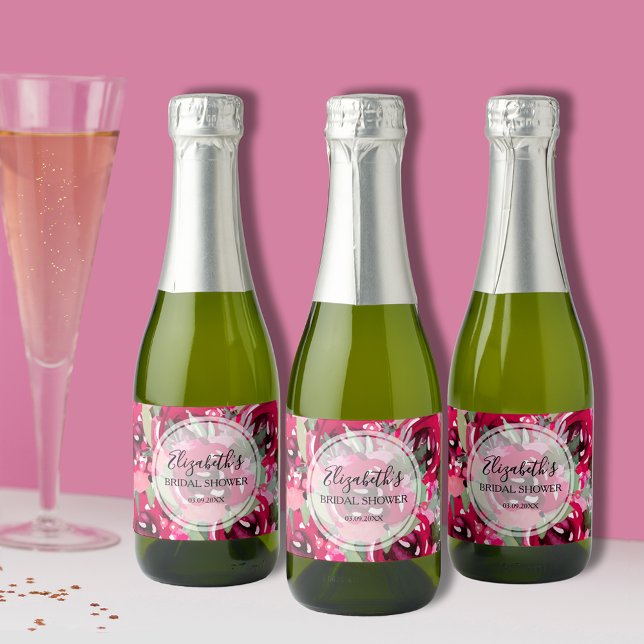 Elegante Rosa Flora Wasserfarben Mini (Chic watercolor floral bridal shower mini champagne personalized bottle labels)
