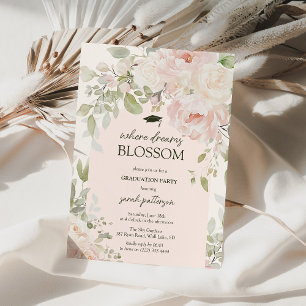 Elegante rosa Floral-Abschlussfeier Einladung