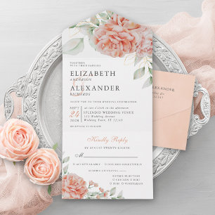 Elegante rosa floral Aquarell-Hochzeit All In One Einladung