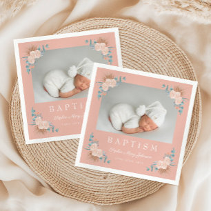 Elegante rosa Floral-Girl-Foto-Taufe Serviette