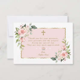 Elegante Rosa Floral Gold Cross Boy Bestätigung Dankeskarte