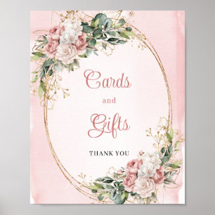 Elegante rosa Floral Gold Glitter Karten Geschenke Poster