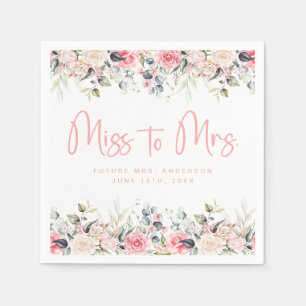 Elegante Rosa Floral Miss an Mrs. Brautparty Serviette