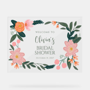Elegante rosa florale benutzerdefinierte Bridal Sh Acrylschild