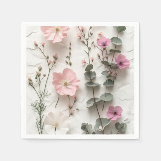 Elegante rosa florale botanische Papier-Partyservi Serviette