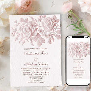 Elegante rosa florale faux geprägte Hochzeit Einladung