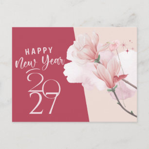 Elegante rosa florale Frohes Neues Jahr 2027 Postk Postkarte