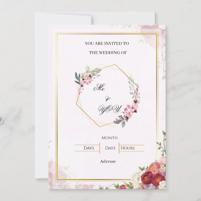 Elegante rosa florale geometrische Hochzeitseinlad Einladung (Vorderseite)