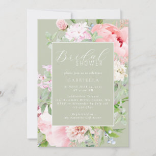 Elegante rosa florale hellgrüne Brautparty Einladung