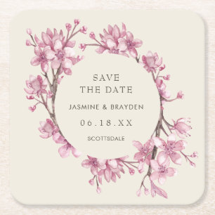 Elegante rosa florale Hochzeit 'Save the Date' Rechteckiger Pappuntersetzer