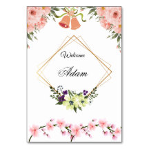 Elegante rosa florale Hochzeit Tischnummernkarte