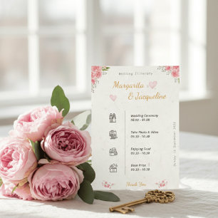 Elegante rosa florale Hochzeits-Itinerar-Zeitplan Begleitkarte