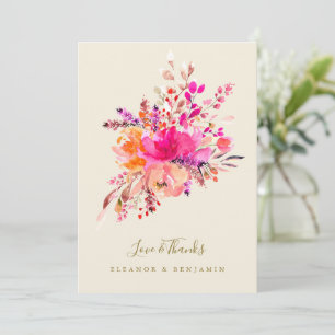 Elegante rosa florale Hochzeitsfoto mit persönlich Dankeskarte