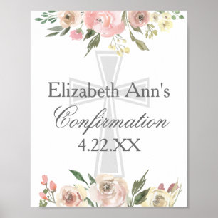 Elegante rosa florale Konfirmationsparty individue Poster