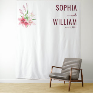 Elegante rosa Florale Lilien Wandteppich