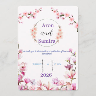 Elegante rosa florale Magnolie Hochzeits-Einladung Menükarte