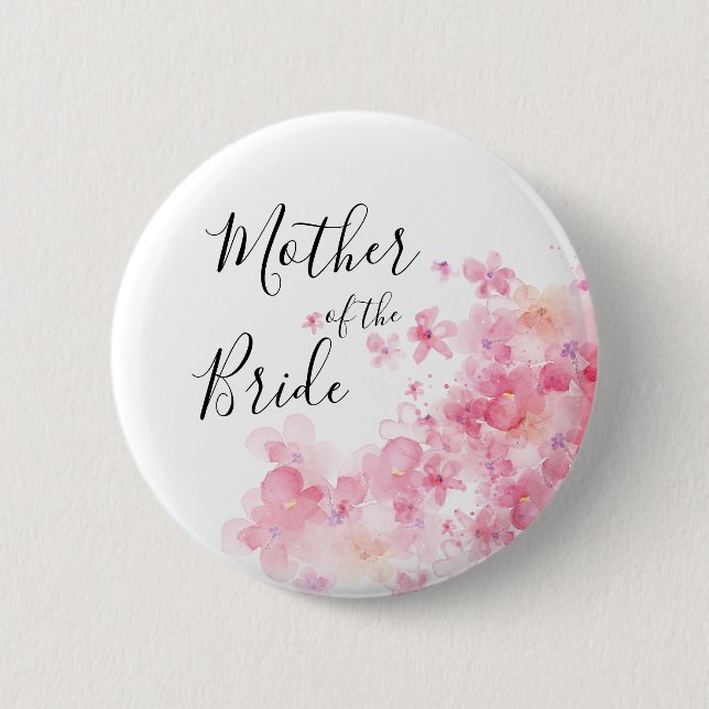 Elegante, rosa, florale Mutter der Braut Button (Vorderseite)