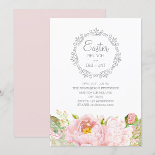Elegante rosa florale Oster-Brunch-Ostereiersuche Einladung
