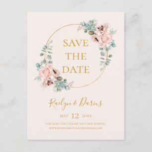 Elegante Rosa Florale Pastell "Save The Date" Post Einladungspostkarte