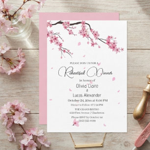 Elegante rosa florale Sakura-Aquarell-Hochzeit Einladung