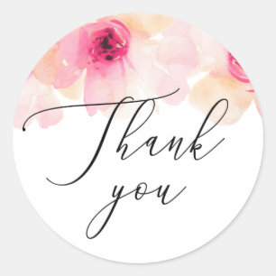 Elegante rosa florale Schrift Hochzeit Danke Runder Aufkleber