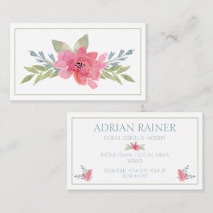 Elegante rosa florale Visitenkarte Wasserfarben