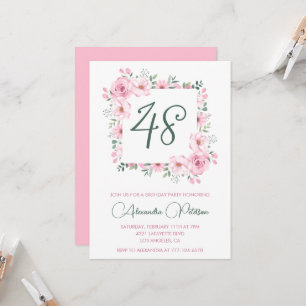 Elegante rosa florale Wasserfarbe 48. Geburtstag  Einladung