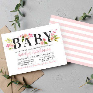 Elegante rosa florale Wasserfarbe-Baby-Shower-Girl Einladung
