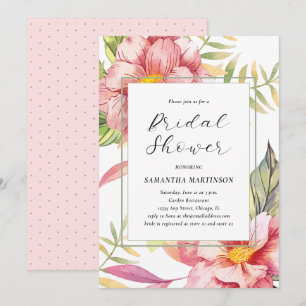 Elegante rosa florale Wasserfarben-Brautparty Einladung