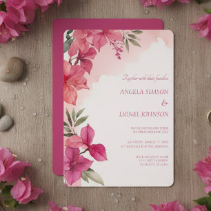 Elegante rosa florale Wasserfarben-Hochzeit Einladung