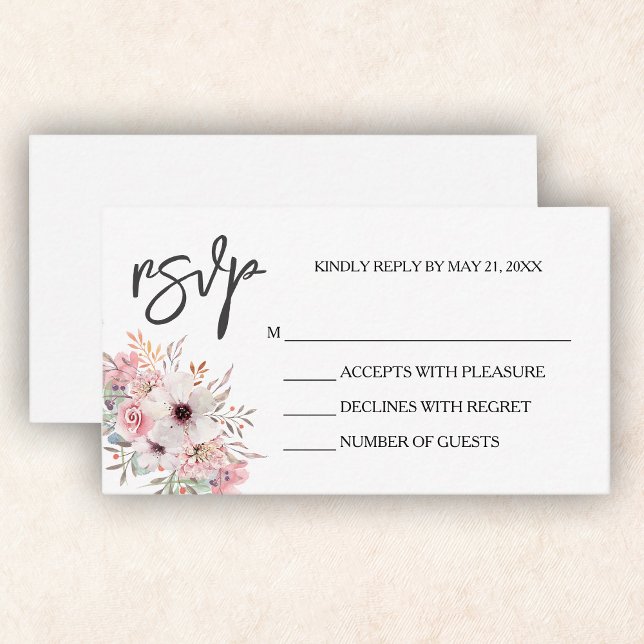 Elegante rosa, florale weiße RSVP-Karte Begleitkarte (Von Creator hochgeladen)