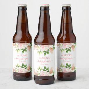 Elegante rosa Floralmädchen-Babyshower Bierflaschenetikett