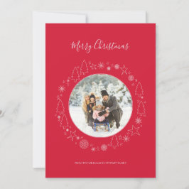 Elegante Rosa Foto Wreath Holiday Card Feiertagskarte