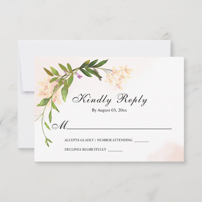 Elegante Rosa Garden Blume Grüne Hochzeit RSVP Karte (Vorderseite)